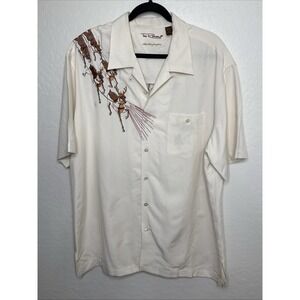 Tori Richard Mens Short Sleeve Button Down Shirt Santa Clause Print Beige 2XL